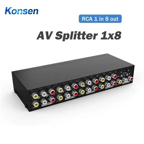 8 Ports AV Splitter 8 way Video Audio Splitter Box 1 in 8 out RCA .